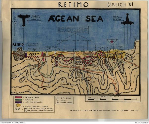 Retimo (Sketch B) German aircraft paratroop carrier’s approach and departure to the Crete airfield