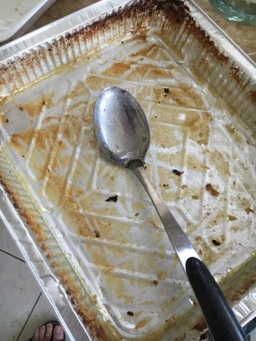 empty pan of potato kugel