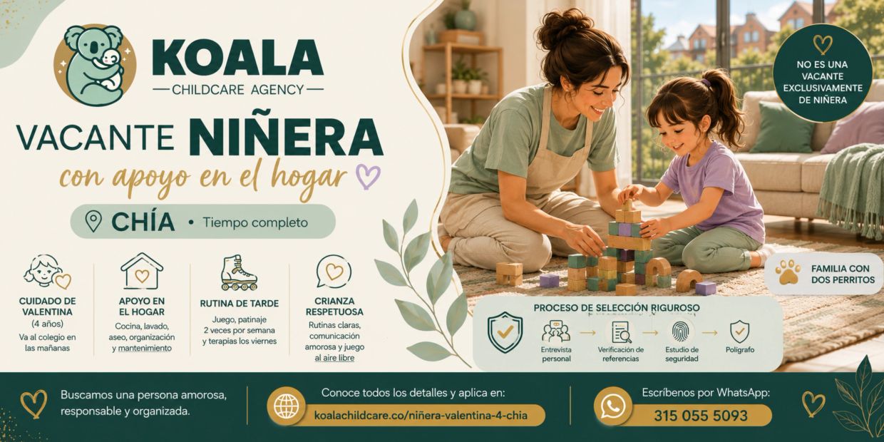 Anuncio de niñera en Chía con experiencia y apoyo en el hogar.