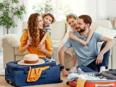 a family packing for vacation