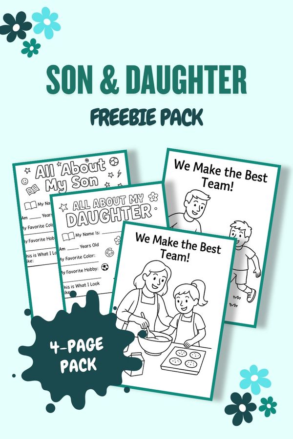 Son & Daughter Freebie Pack – 4-page printable activity set including