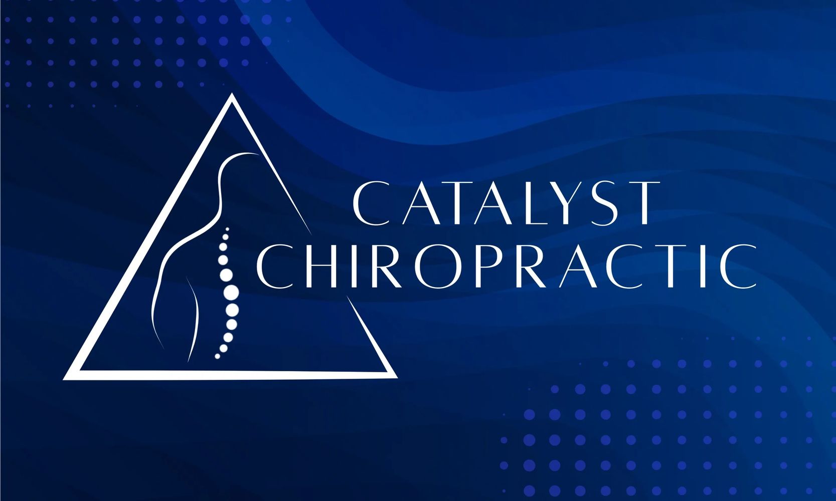 Logo for Catalyst Chiropractic with a spine and body outline inside a triangle.