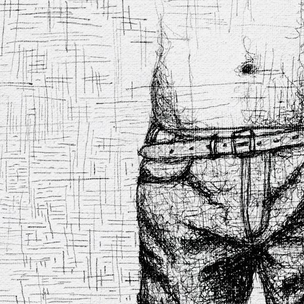Pen drawing of a shirtless man