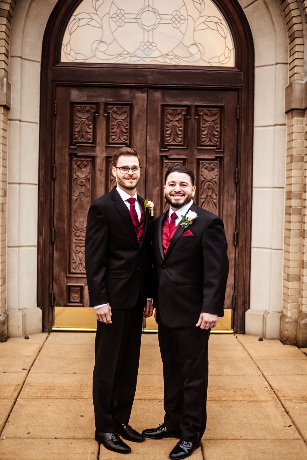 Two men in their wedding tuxedos