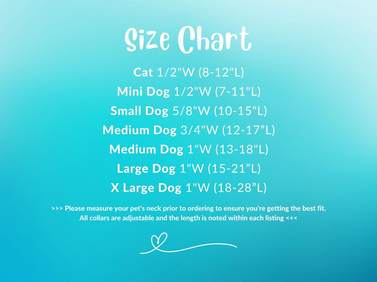 Use this size chart to find the best fit your new pet collar.