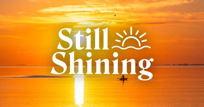 Sunset scene with a person kayaking and the text 'Still Shining'.