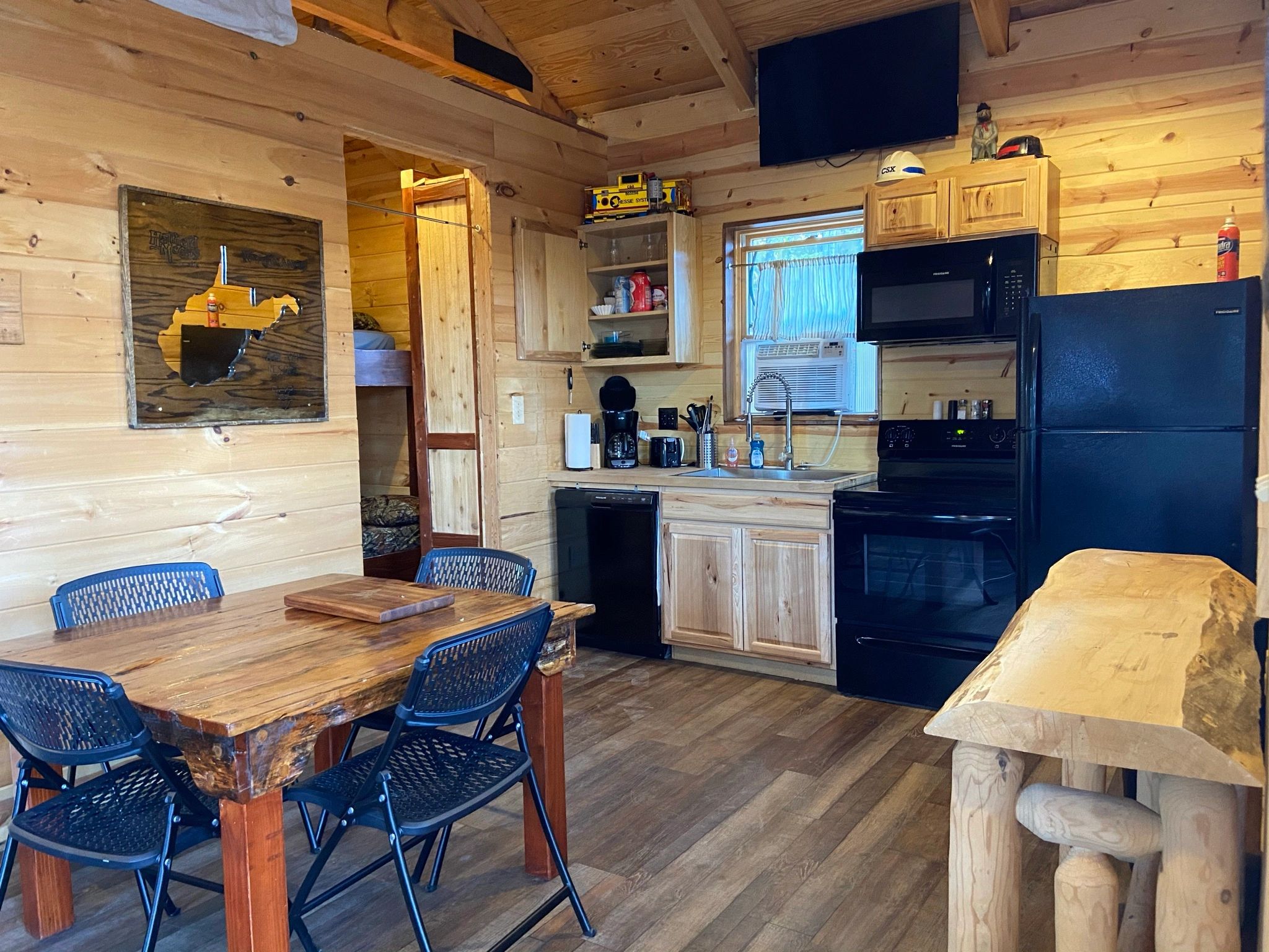 Living area and kitchen.