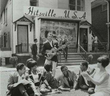 Musicians gather outside Hitsville U.S.A., Motown's original headquarters.