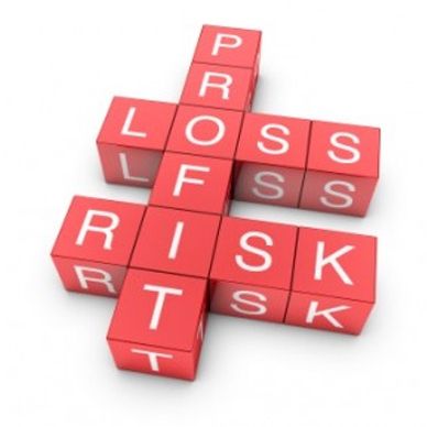 Red blocks spelling out profit, loss, and risk in a crossword style.