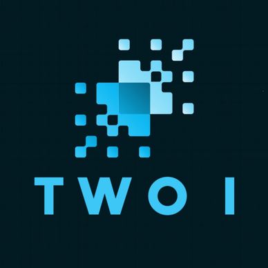 Digital pixelated logo with the text 'TWO I' in blue.