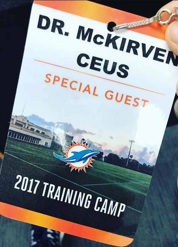 Miami Dolphins 2017 training camp ID belonging to Dr. McKirven Ceus, MD.