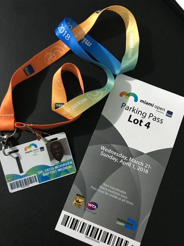 Identification and Parking pass for Dr. McKirven Ceus, MD for Miami Open Tennis