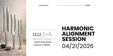 Invitation to a Harmonic Alignment Session with tuning forks, hosted by Dawn on April 21, 2026.
