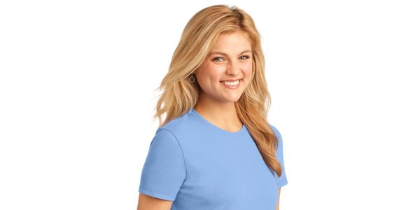 A woman wearing a blue shirt