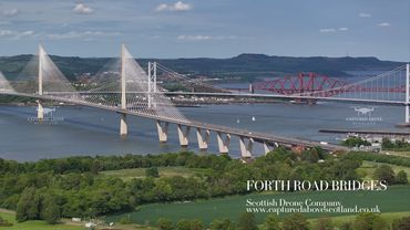 Aerial views of the forth road bridge in Queensferry