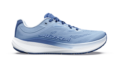 Light blue Altra running shoe with white sole.