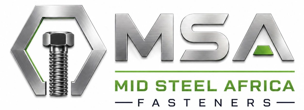 Logo of Mid Steel Africa Fasteners with metallic and green elements.