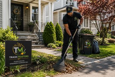 Trash Masters NY team performing commercial office cleaning in a modern workspace.