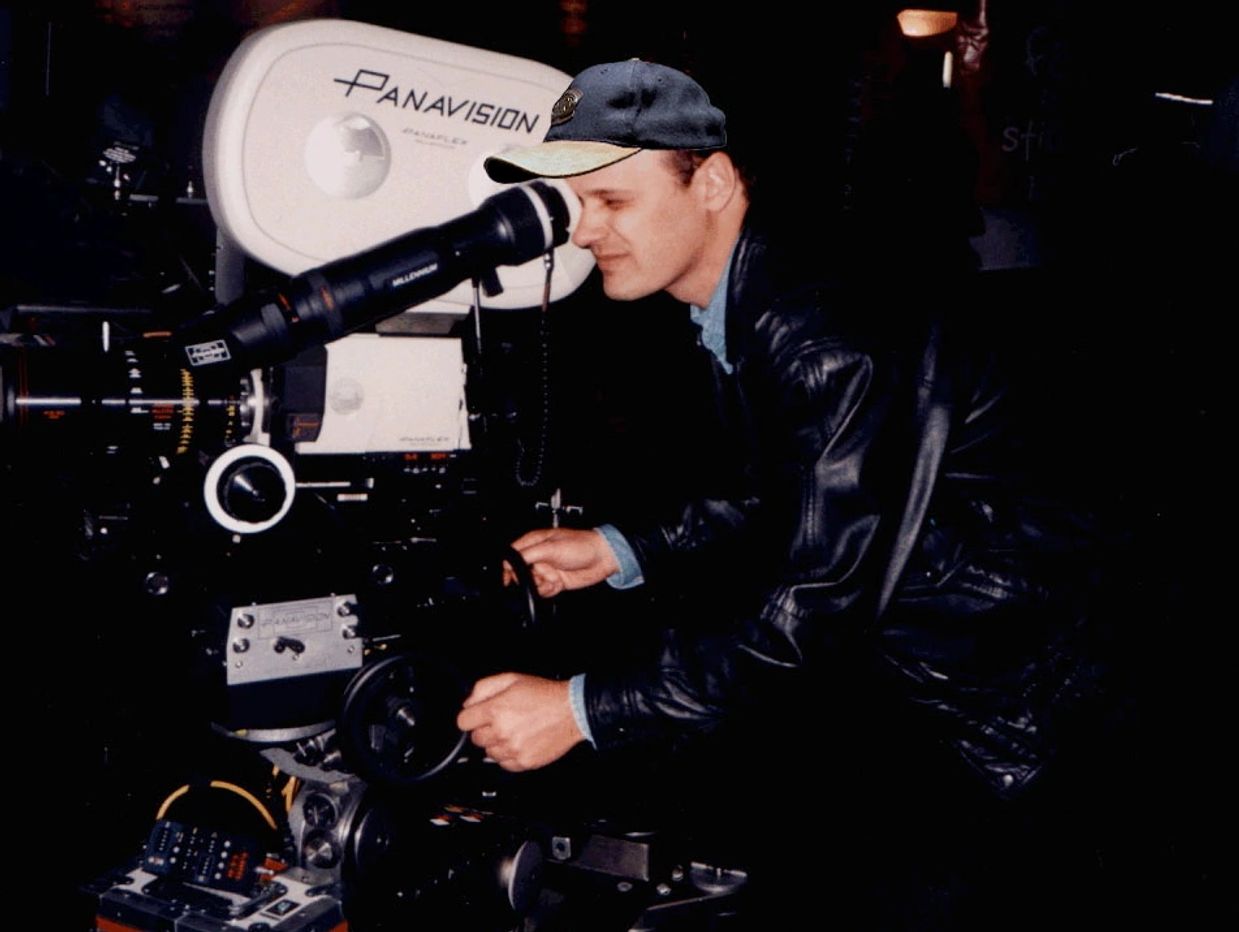 Man using a Panavision film camera.