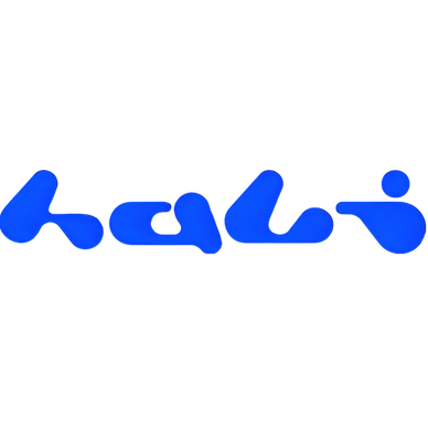 Blue abstract shapes forming a stylized word.