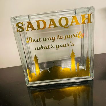 Glass Sadaqah Jar with gold print