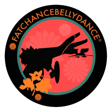 Logo of FatChanceBellyDance with a silhouette dancer and floral design.