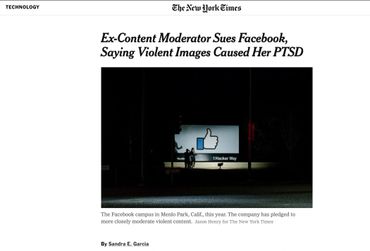 Ex-Content Moderator Sues Facebook, Saying Violent Images Caused Her PTSD https://www.nytimes.com/2018/09/25/technology/facebook-moderator-job-ptsd-lawsuit.html