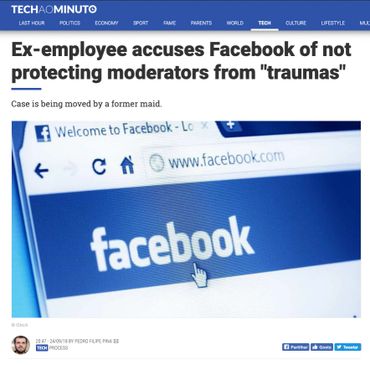 Ex-funcionária acusa Facebook de não proteger moderadores de "traumas"
https://www.noticiasaominuto.com/tech/1087288/ex-funcionaria-acusa-facebook-de-nao-proteger-moderadores-de-traumas