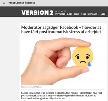 Moderator sagsøger Facebook – hævder at have fået posttraumatisk stress af arbejdet https://kumparan.com/kumparantech/akibat-bekerja-di-facebook-seorang-perempuan-alami-trauma-dan-stres-1538005162777186186