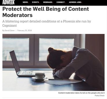 Facebook Defended Its Efforts to Protect the Well Being of Content Moderators https://www.adweek.com/digital/facebook-defended-its-efforts-to-protect-the-well-being-of-content-moderators/