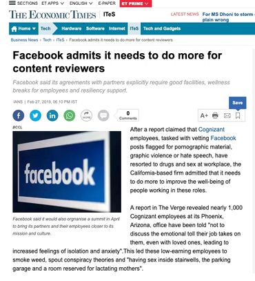 facebook admits it needs to do more for content reviewers https://economictimes.indiatimes.com/tech/ites/facebook-admits-it-needs-to-do-more-for-content-reviewers/articleshow/68187129.cms