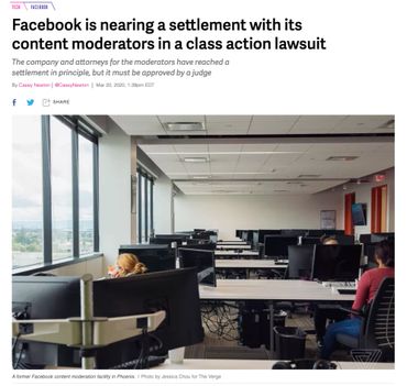 Facebook is nearing a settlement with its content moderators in a class action lawsuit