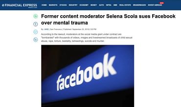 Former content moderator Selena Scola sues Facebook over mental trauma