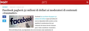 Facebook pagherà 52 milioni di dollari ai moderatori di contenuti «traumatici»