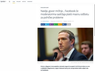 Nasilje, govor mržnje...Facebook će moderatorima sadržaja platiti masnu odštetu za psihičke probleme