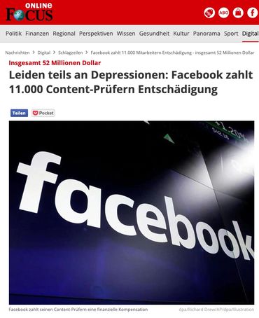 Leiden teils an Depressionen: Facebook zahlt 11.000 Content-Prüfern Entschädigung