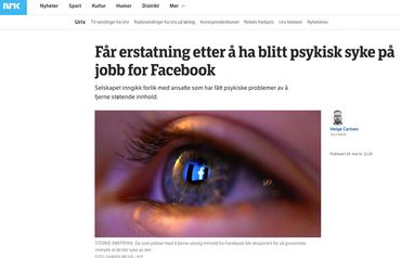 Får erstatning etter å ha blitt psykisk syke på jobb for Facebook