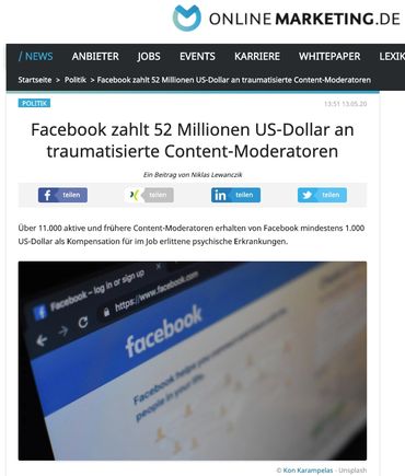 Facebook zahlt 52 Millionen US-Dollar an traumatisierte Content-Moderatoren
