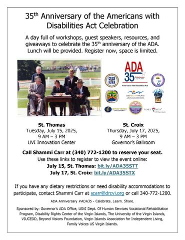 Flyer a picture of President George H.W. Bush signing the ADA into law with disability members.