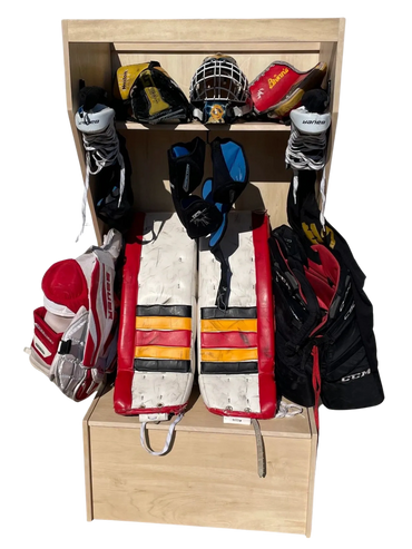 Goalie locker with adult equipment