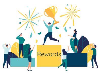 Person celebrating with a trophy on a rewards podium amid cheering crowd and fireworks.