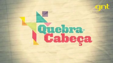 Colorful geometric shapes with the text 'Quebra-Cabeça' on lined paper background.