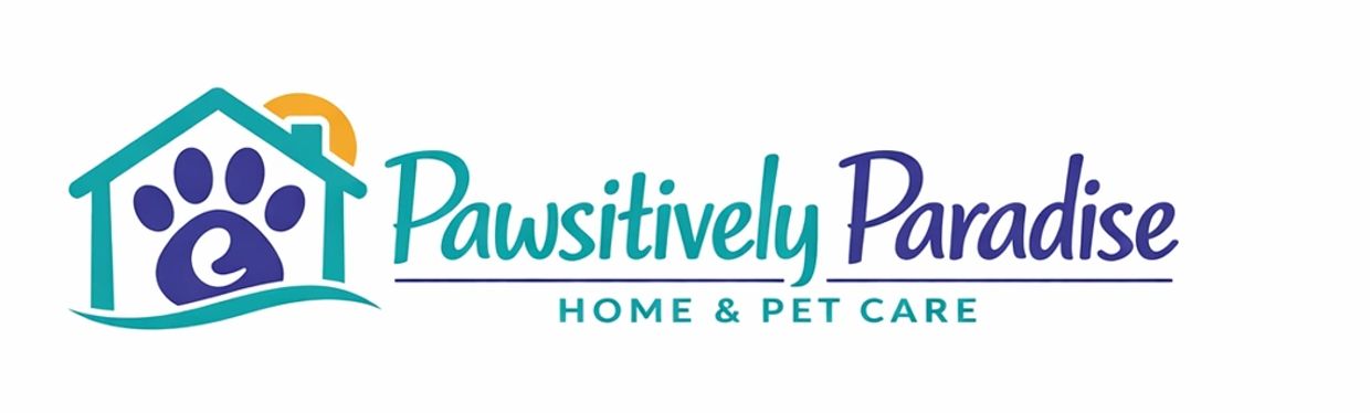 Logo for Pawsitively Paradise Home & Pet Care with a house and paw design.