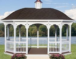 Oval vinyl gazebo with bell roof option & cupola