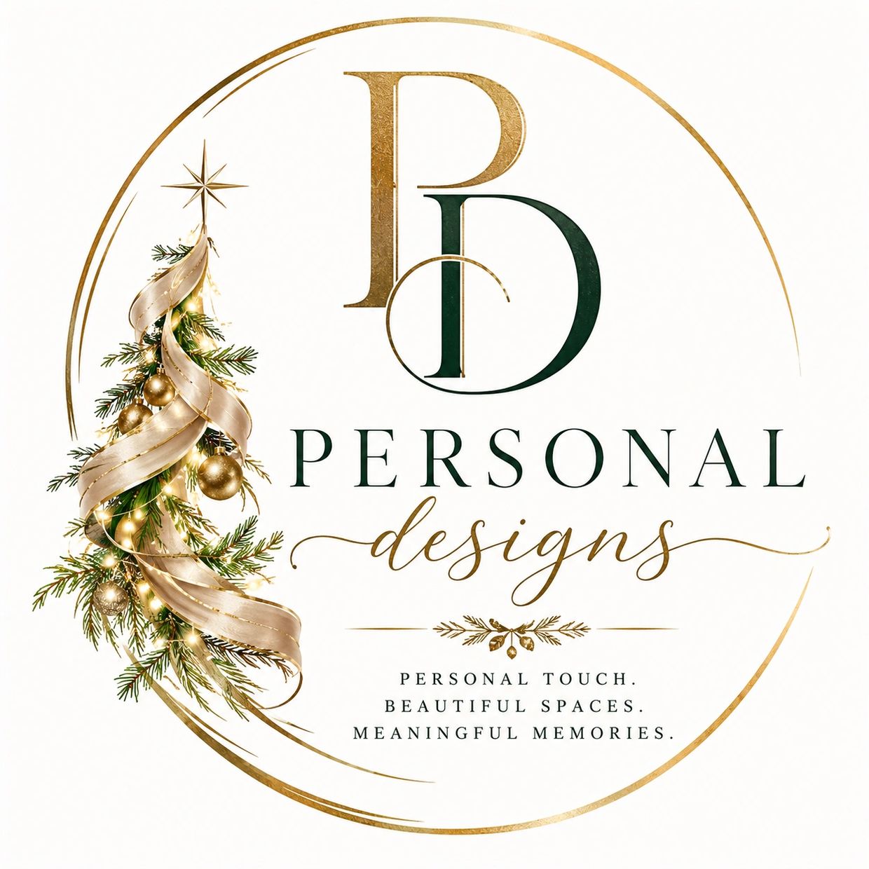 Elegant logo with Christmas tree and gold accents.
