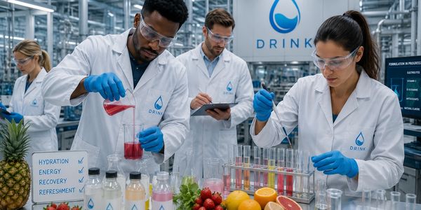 Scientists testing beverage formulas in a lab.