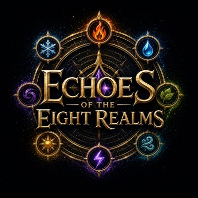 Logo of Echoes of the Eight Realms game with elemental icons.