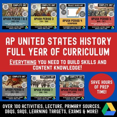 AP US History Lecture, Activities, DBQs, SAQs, Escape Rooms and other activities for APUSH classes