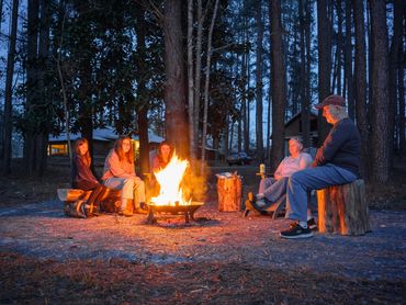 The fire pit by the pond near the Lodge at CaroKen