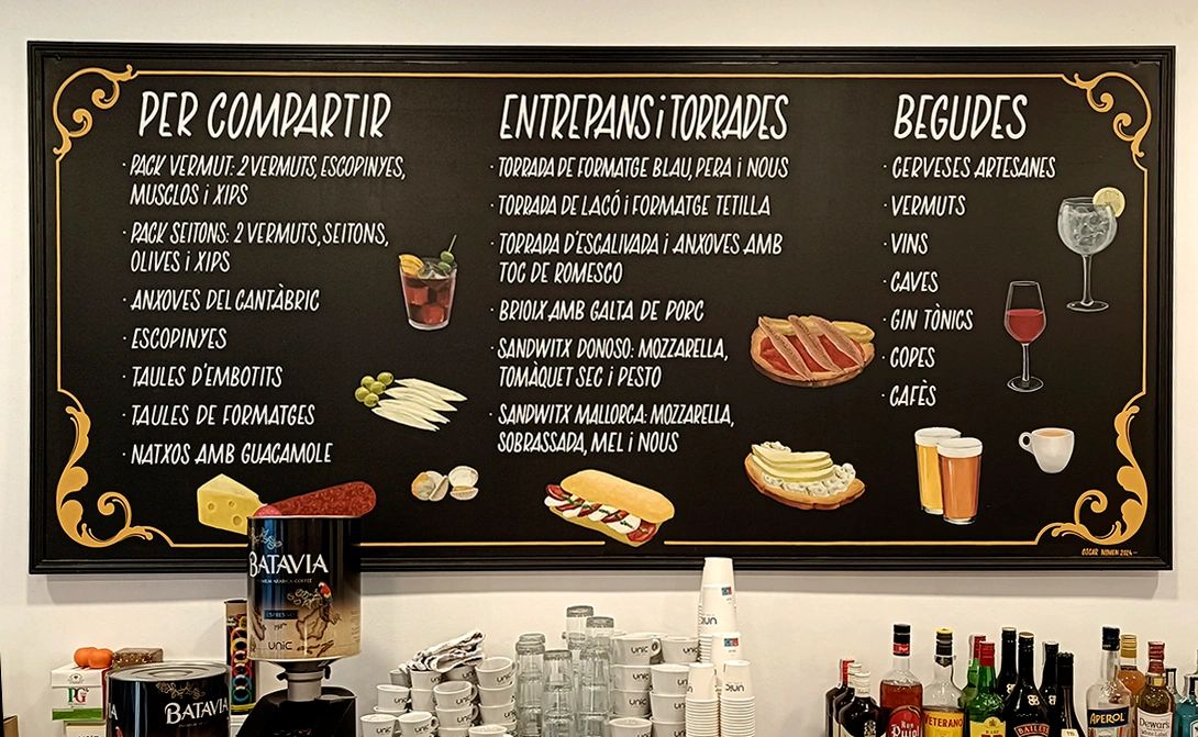 pizarra rotulación tradicional a pincel vermutería barcelona
